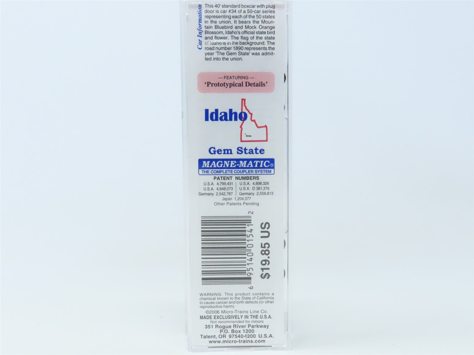 N Scale Micro-Trains MTL 02100398 ID Idaho State 40' Plug Door Box Car #1890