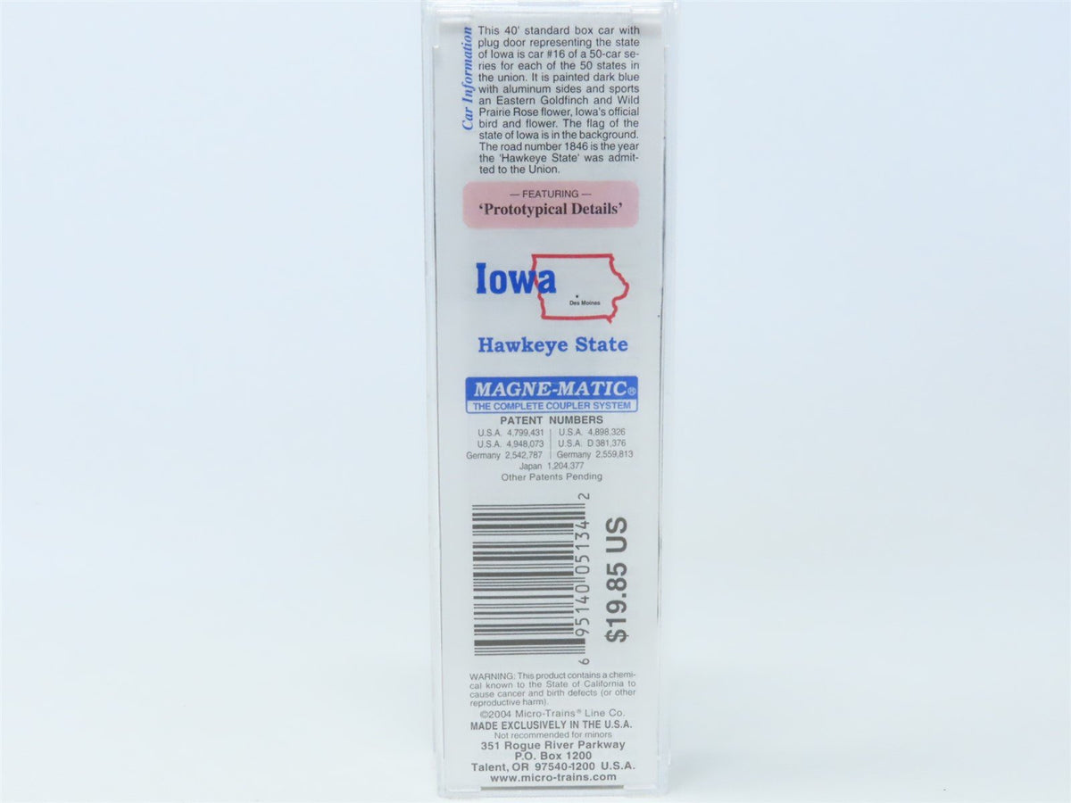 N Scale Micro-Trains MTL 21380 IA Iowa State 40&#39; Plug Door Box Car #1846