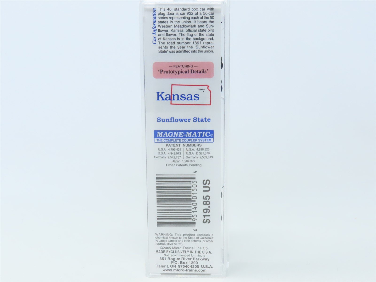 N Scale Micro-Trains MTL 02100396 KS Kansas State 40' Plug Door Box Car #1861