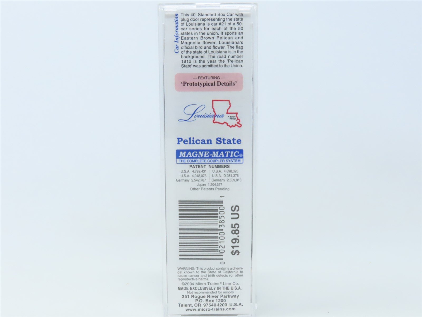 N Scale Micro-Trains MTL 21385 LA Louisiana State 40' Plug Door Box Car #1812