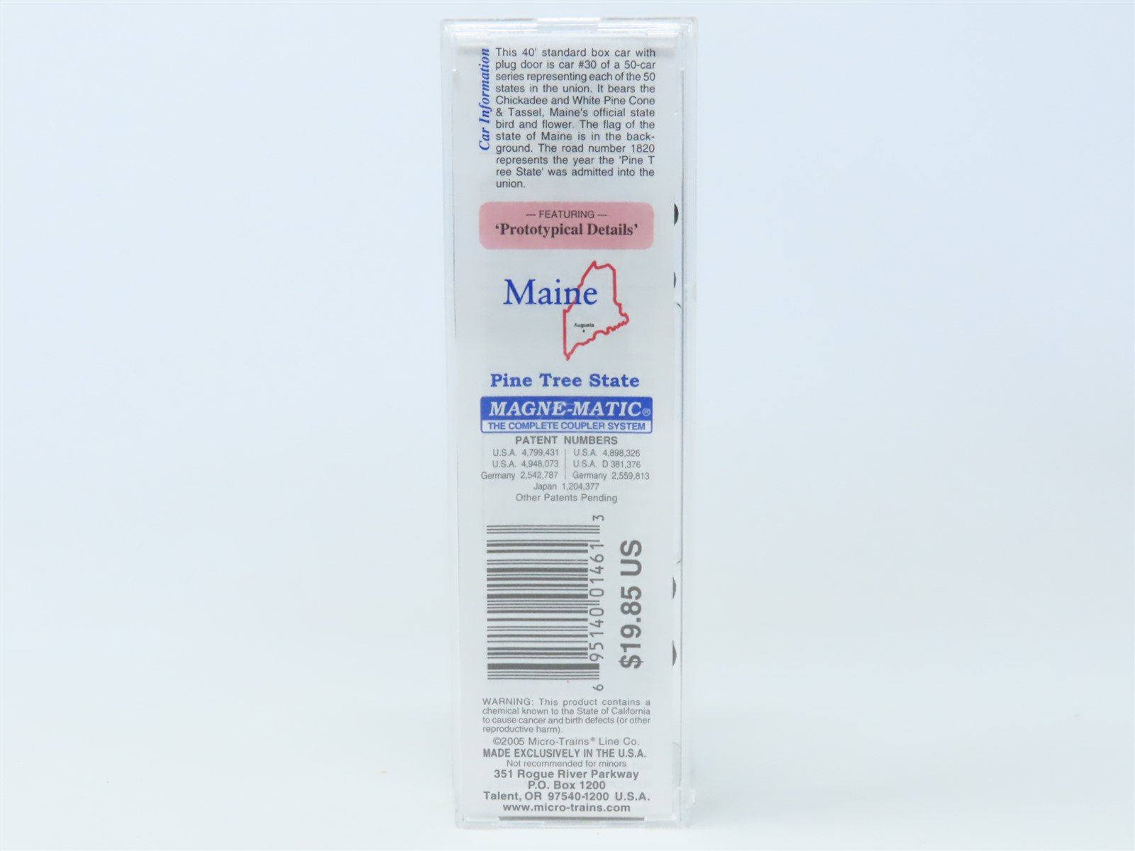 N Scale Micro-Trains MTL 02100394 ME Maine State 40' Plug Door Box Car #1820