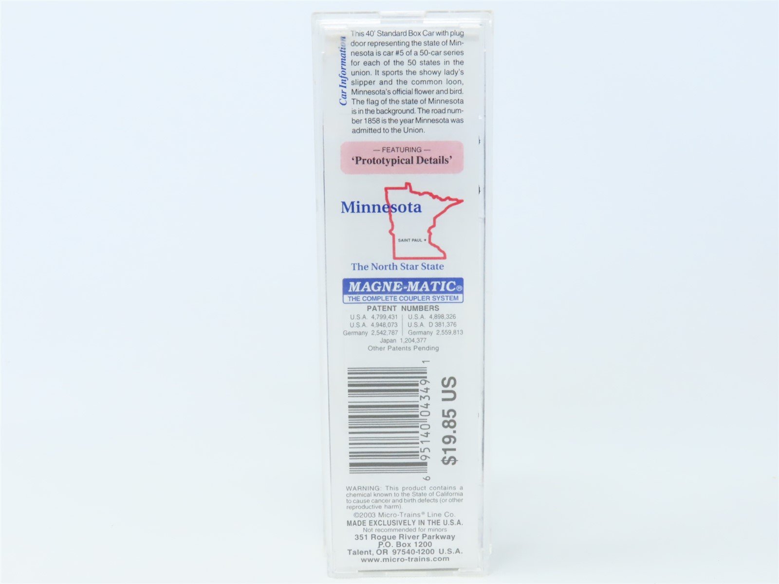 N Scale Micro-Trains MTL 21360 MN Minnesota State 40' Plug Door Box Car #1858