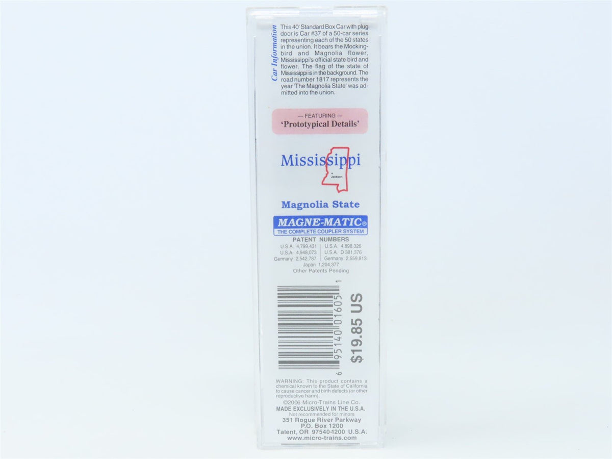 N Micro-Trains MTL 02100401 MS Mississippi State 40&#39; Plug Door Box Car #1817