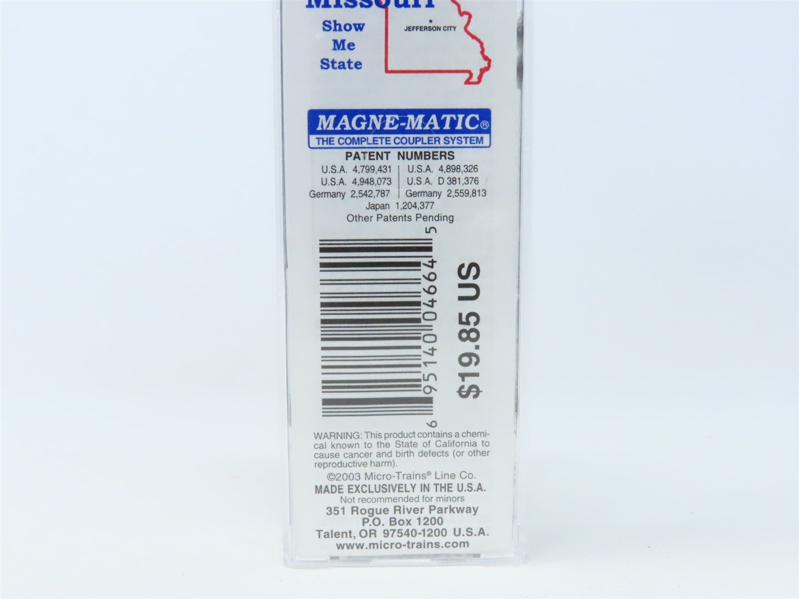 N Scale Micro-Trains MTL 21373 MO Missouri State 40' Plug Door Box Car #1821