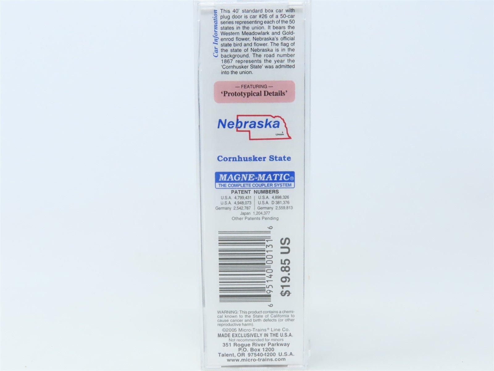 N Scale Micro-Trains MTL 02100390 NE Nebraska State 40' Plug Door Box Car #1867