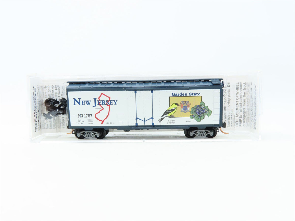 N Scale Micro-Trains MTL 21382 NJ New Jersey State 40&#39; Plug Door Box Car #1787