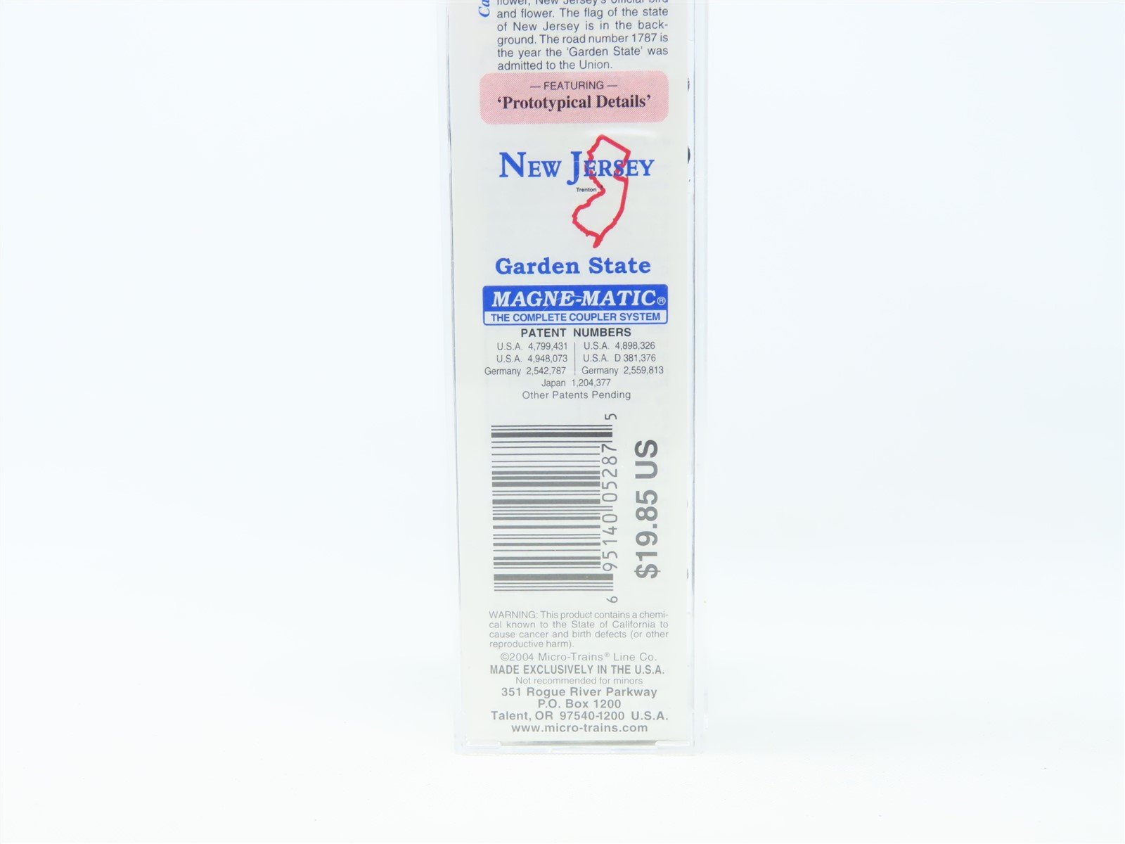 N Scale Micro-Trains MTL 21382 NJ New Jersey State 40' Plug Door Box Car #1787