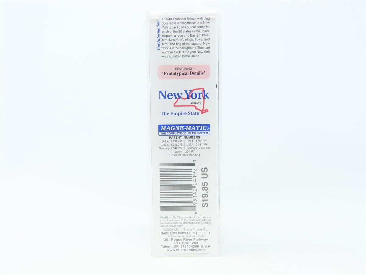 N Scale Micro-Trains MTL 21340 NY New York State 40&#39; Plug Door Box Car #1788