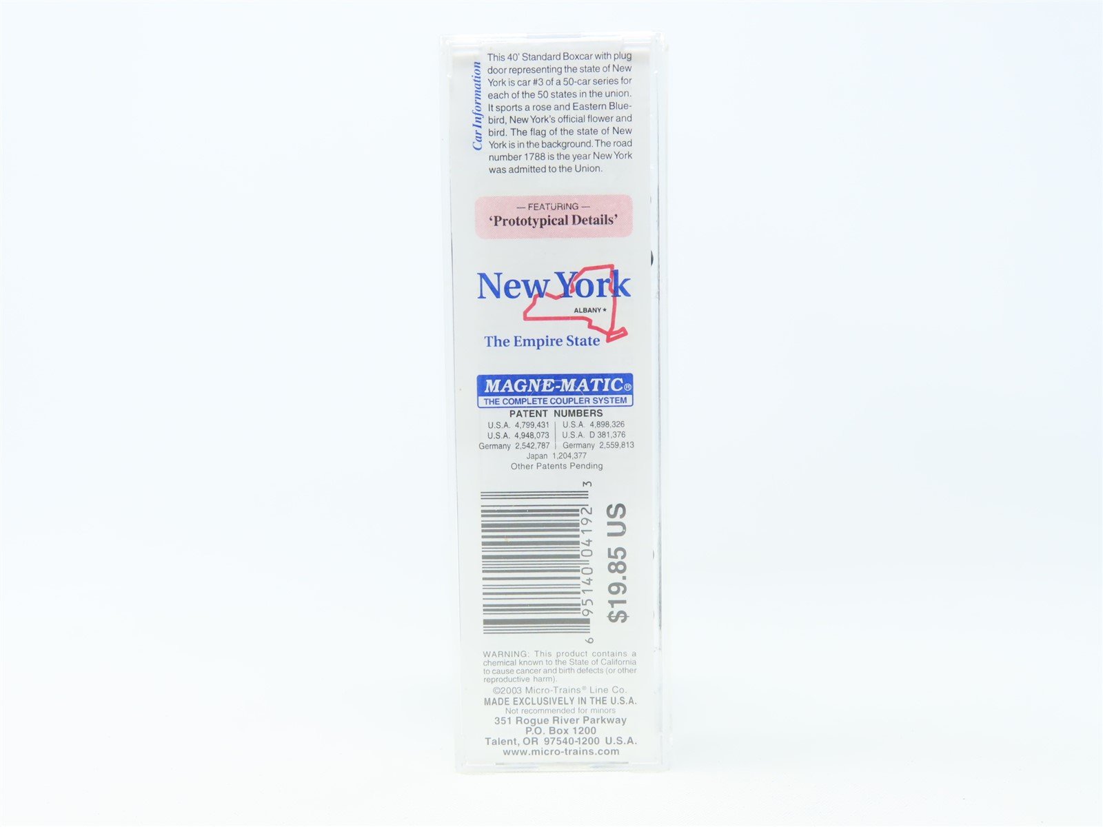 N Scale Micro-Trains MTL 21340 NY New York State 40' Plug Door Box Car #1788