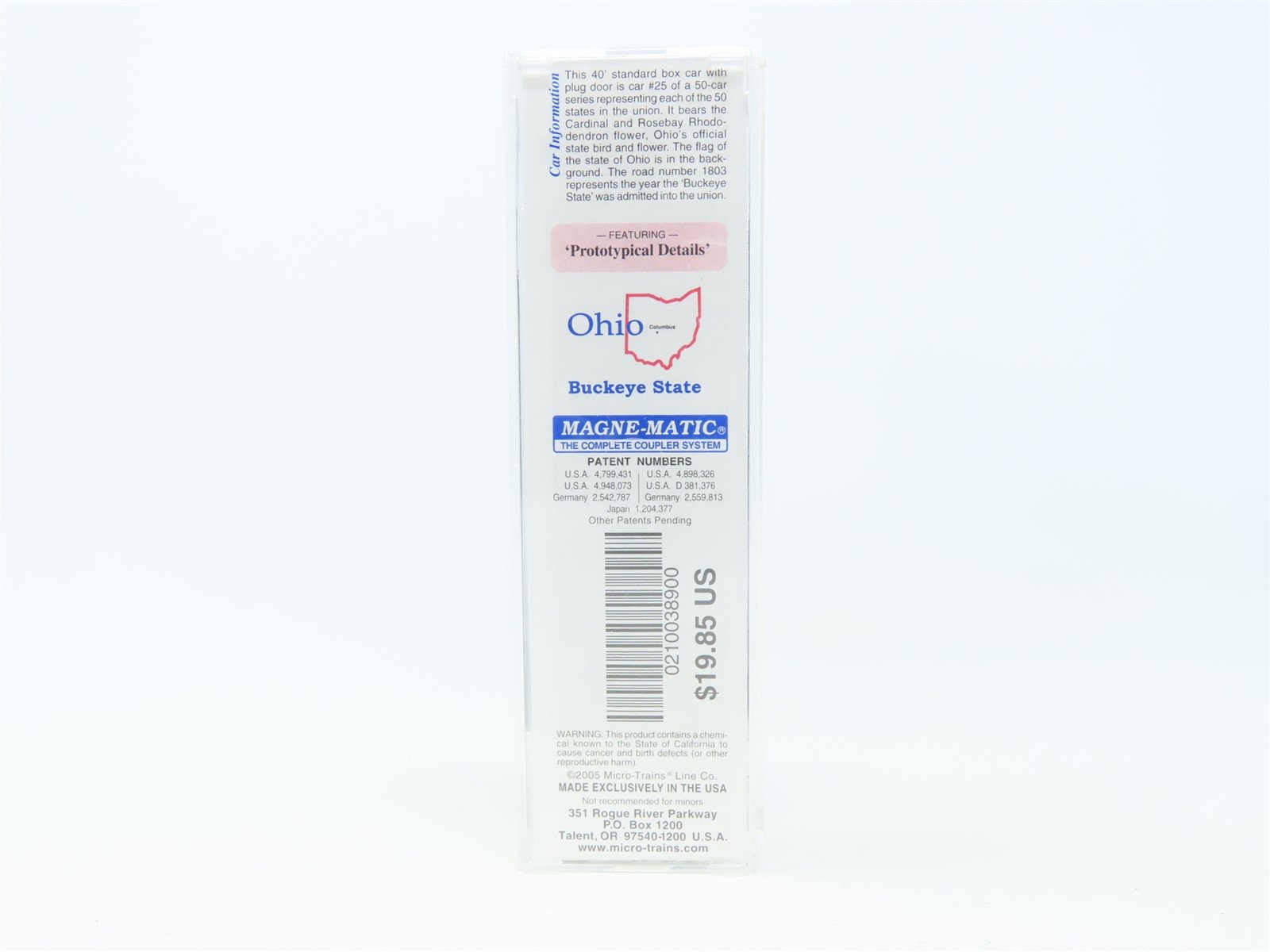 N Scale Micro-Trains MTL 02100389 OH Ohio State 40' Plug Door Box Car #1803