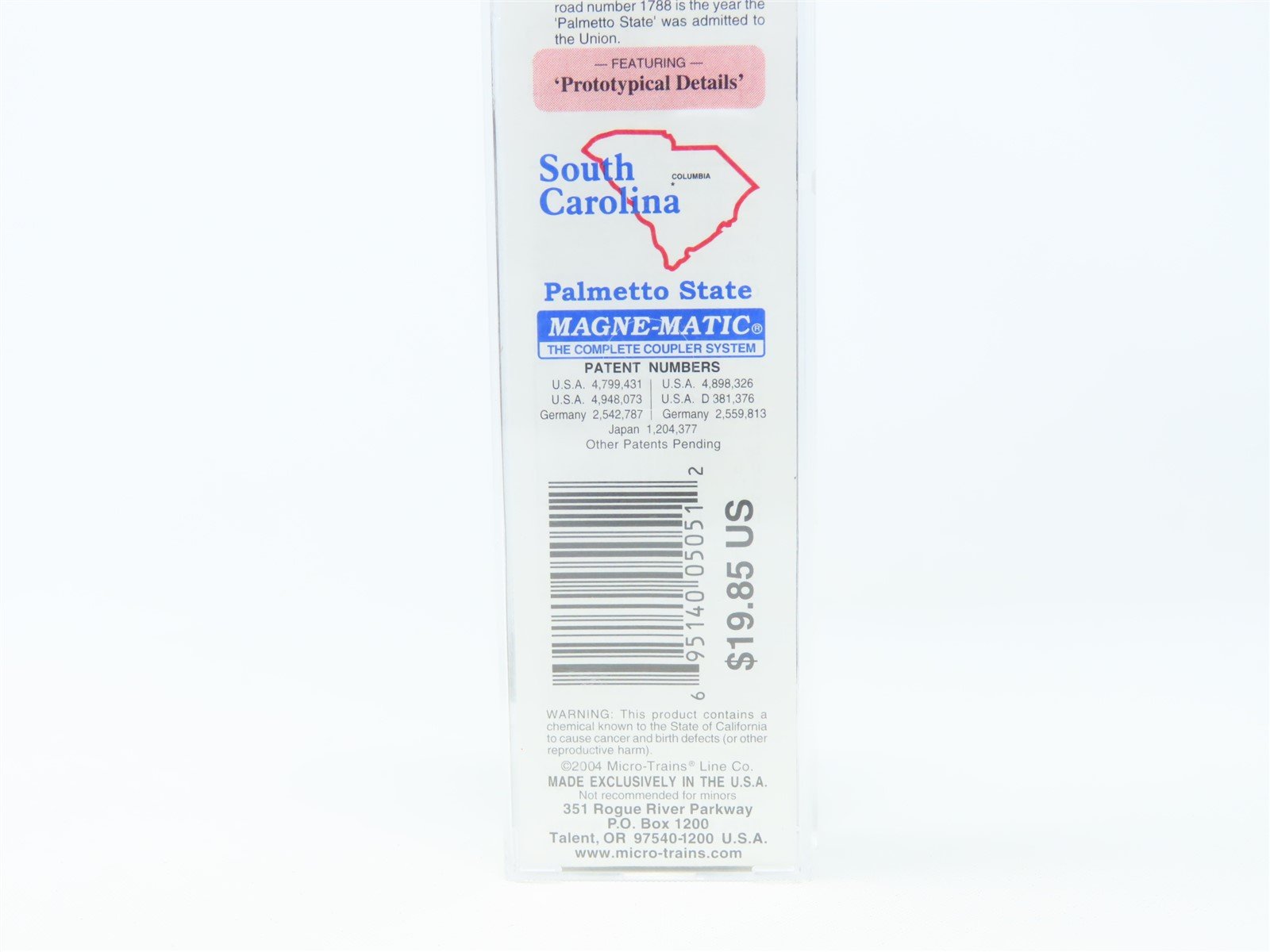 N Scale Micro-Trains MTL 21378 SC South Carolina State Plug Door Box Car #1788