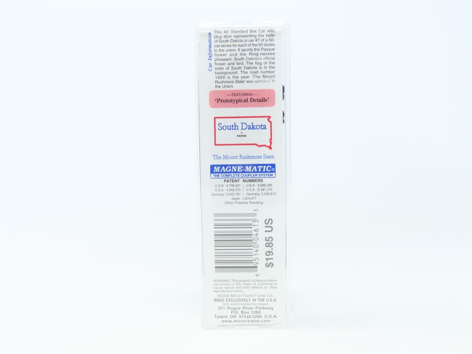 N Scale Micro-Trains MTL 21371 SD South Dakota State 40' Plug Door Box Car #1889