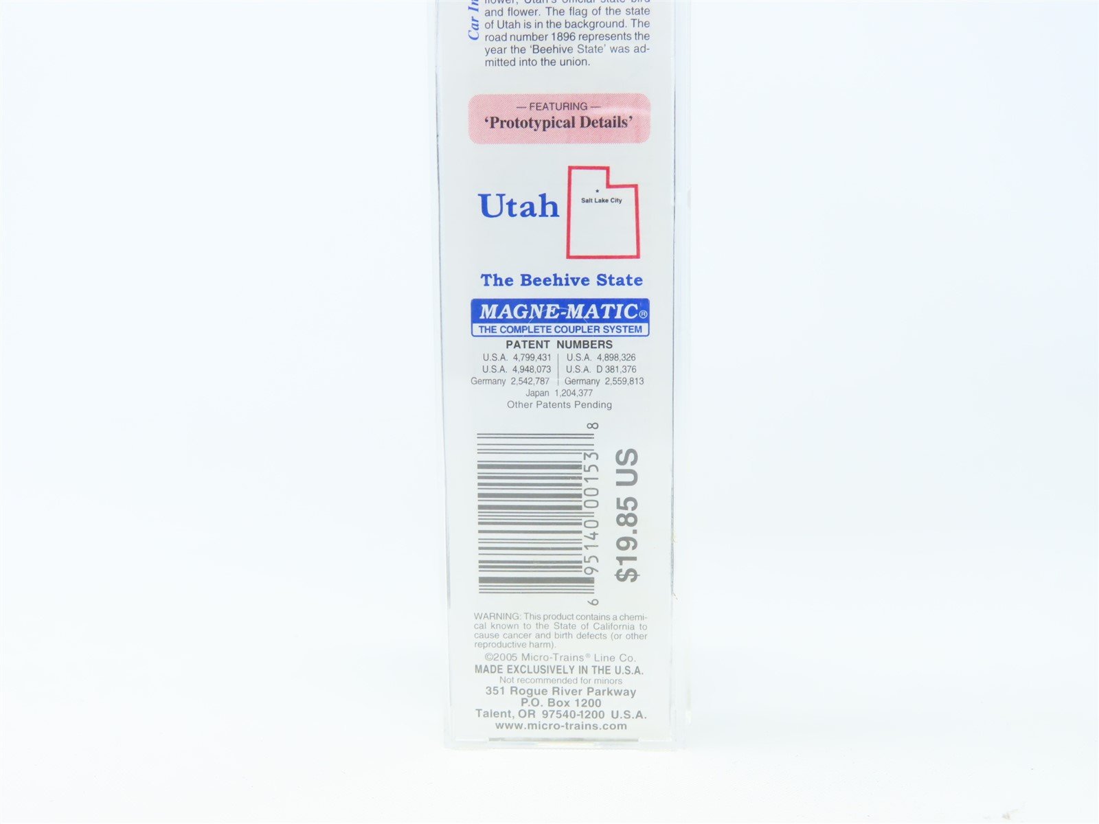 N Scale Micro-Trains MTL 02100391 UT Utah State 40' Plug Door Box Car #1896