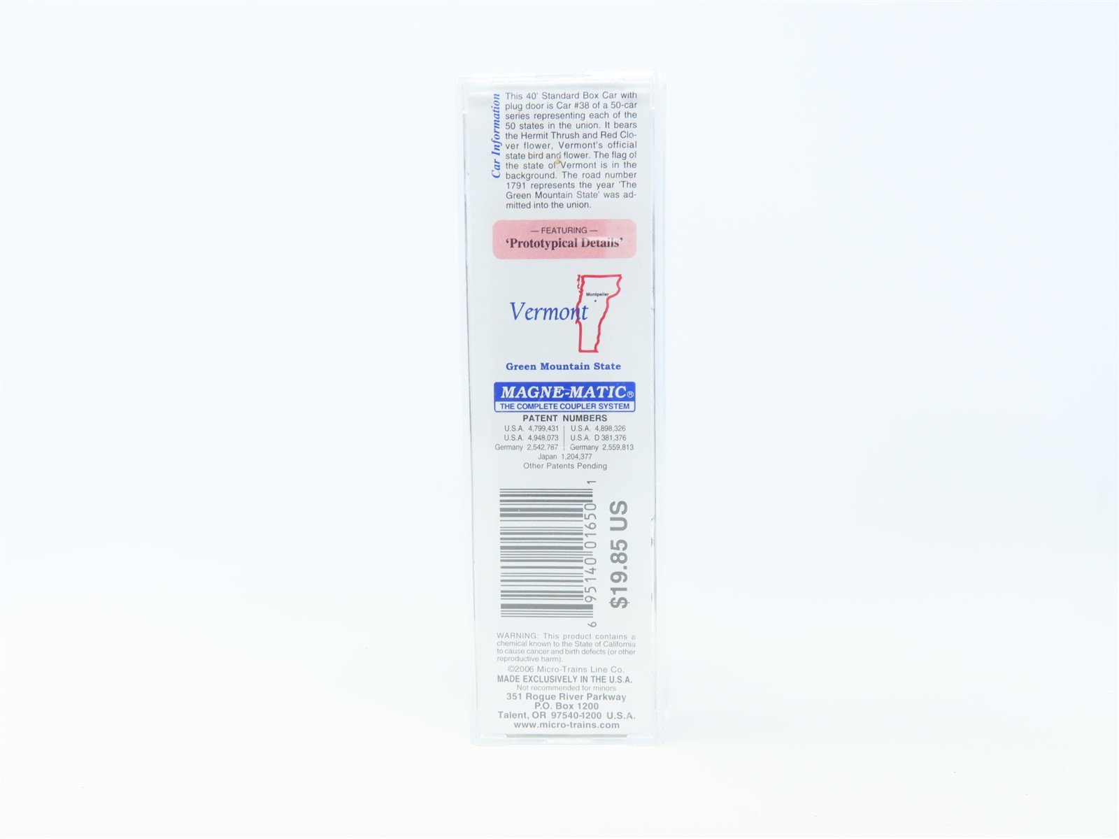 N Scale Micro-Trains MTL 02100402 VT Vermont State 40' Plug Door Box Car #1791