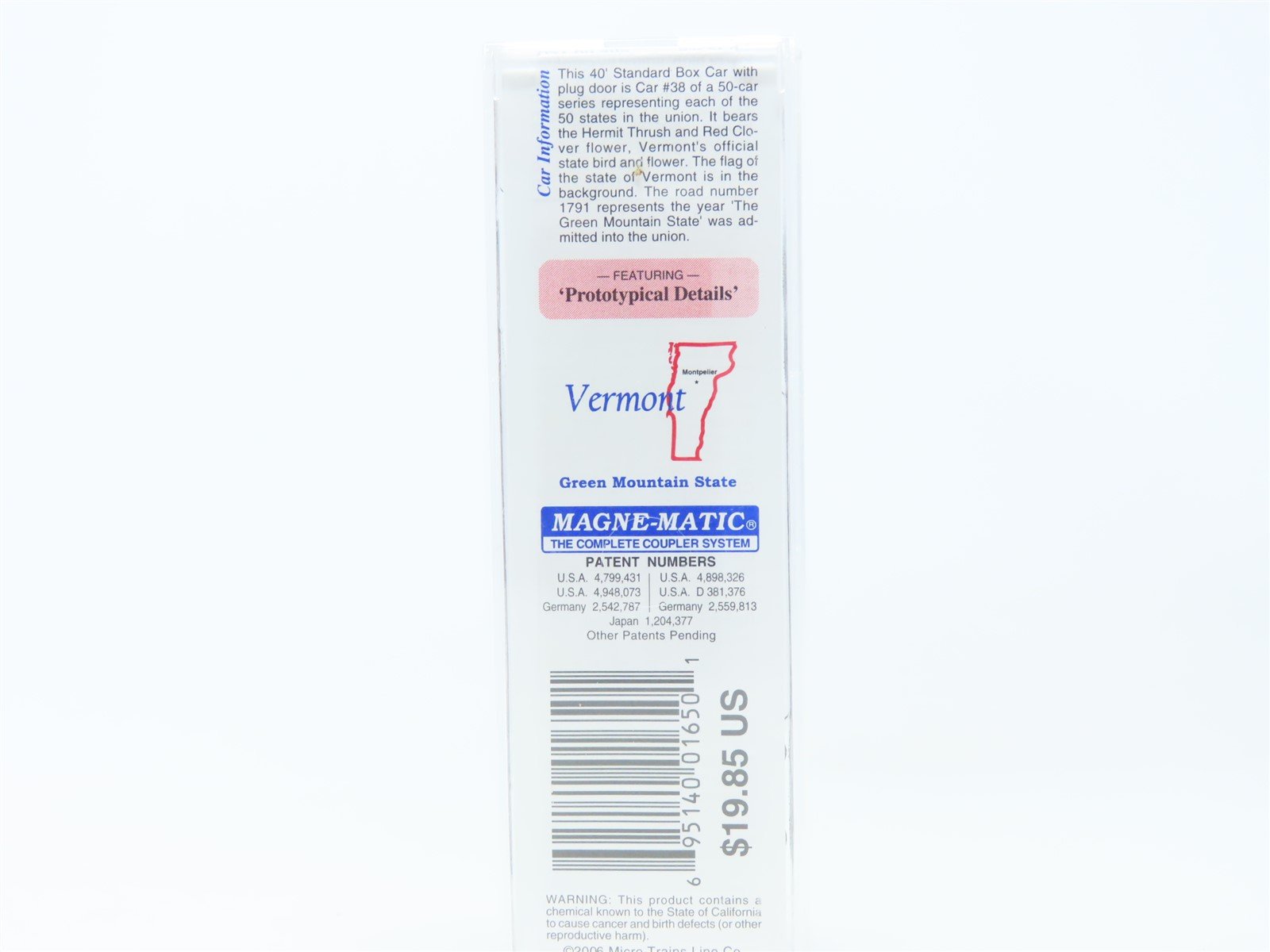 N Scale Micro-Trains MTL 02100402 VT Vermont State 40' Plug Door Box Car #1791