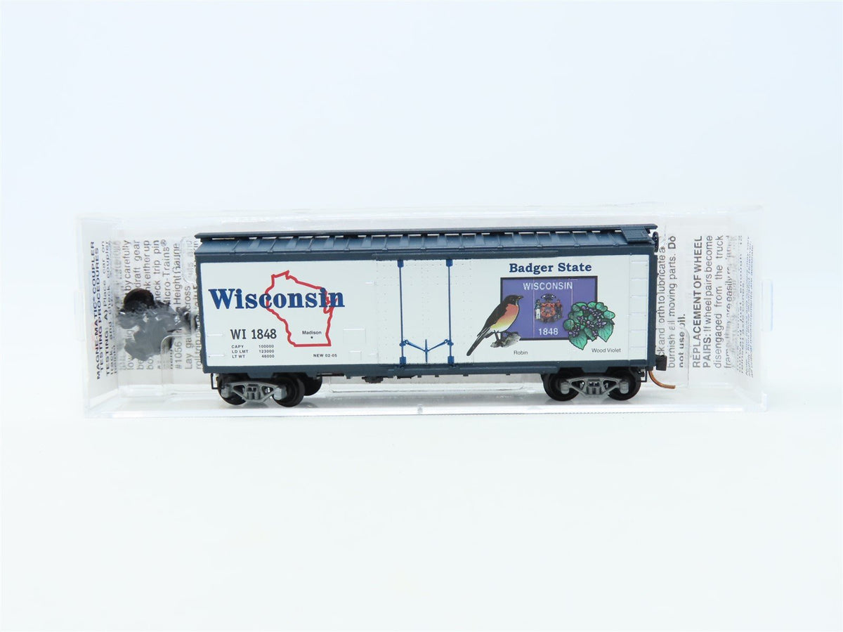 N Scale Micro-Trains MTL 02100387 WI Wisconsin State 40&#39; Plug Door Box Car #1848