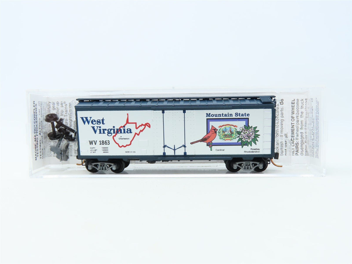 N Scale Micro-Trains MTL 02100386 WV West Virginia State 40&#39; Box Car #1863