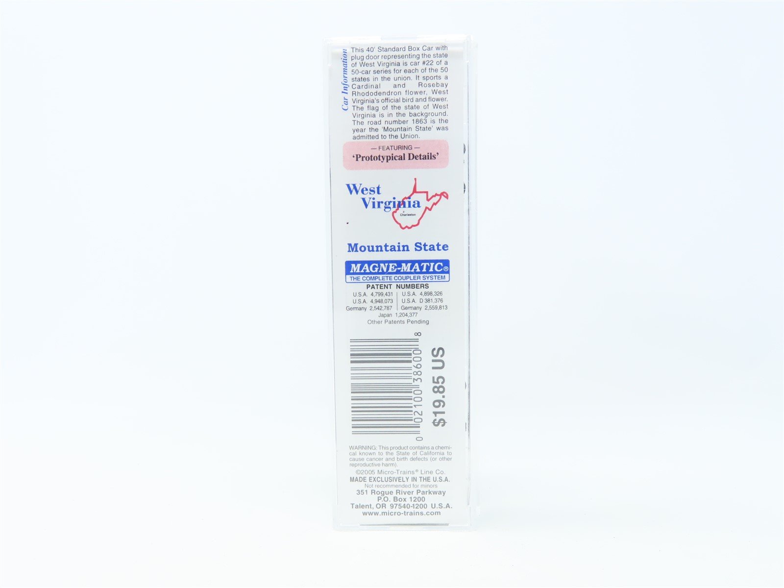 N Scale Micro-Trains MTL 02100386 WV West Virginia State 40' Box Car #1863