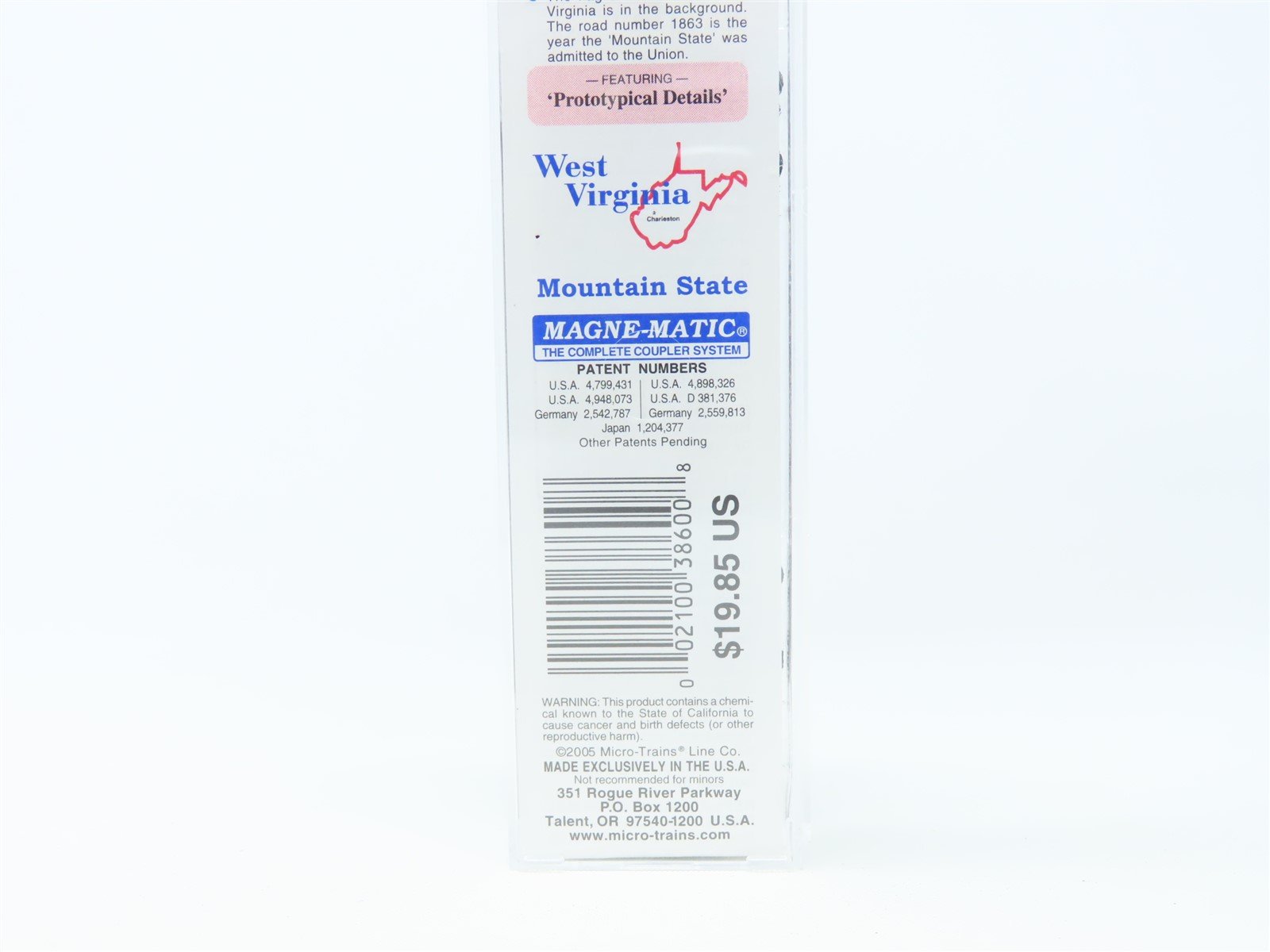 N Scale Micro-Trains MTL 02100386 WV West Virginia State 40' Box Car #1863