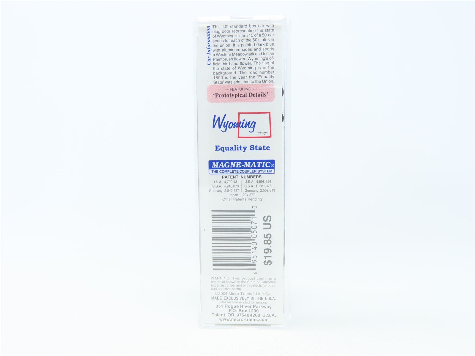 N Scale Micro-Trains MTL 21379 WY Wyoming State 40' Plug Door Box Car #1890