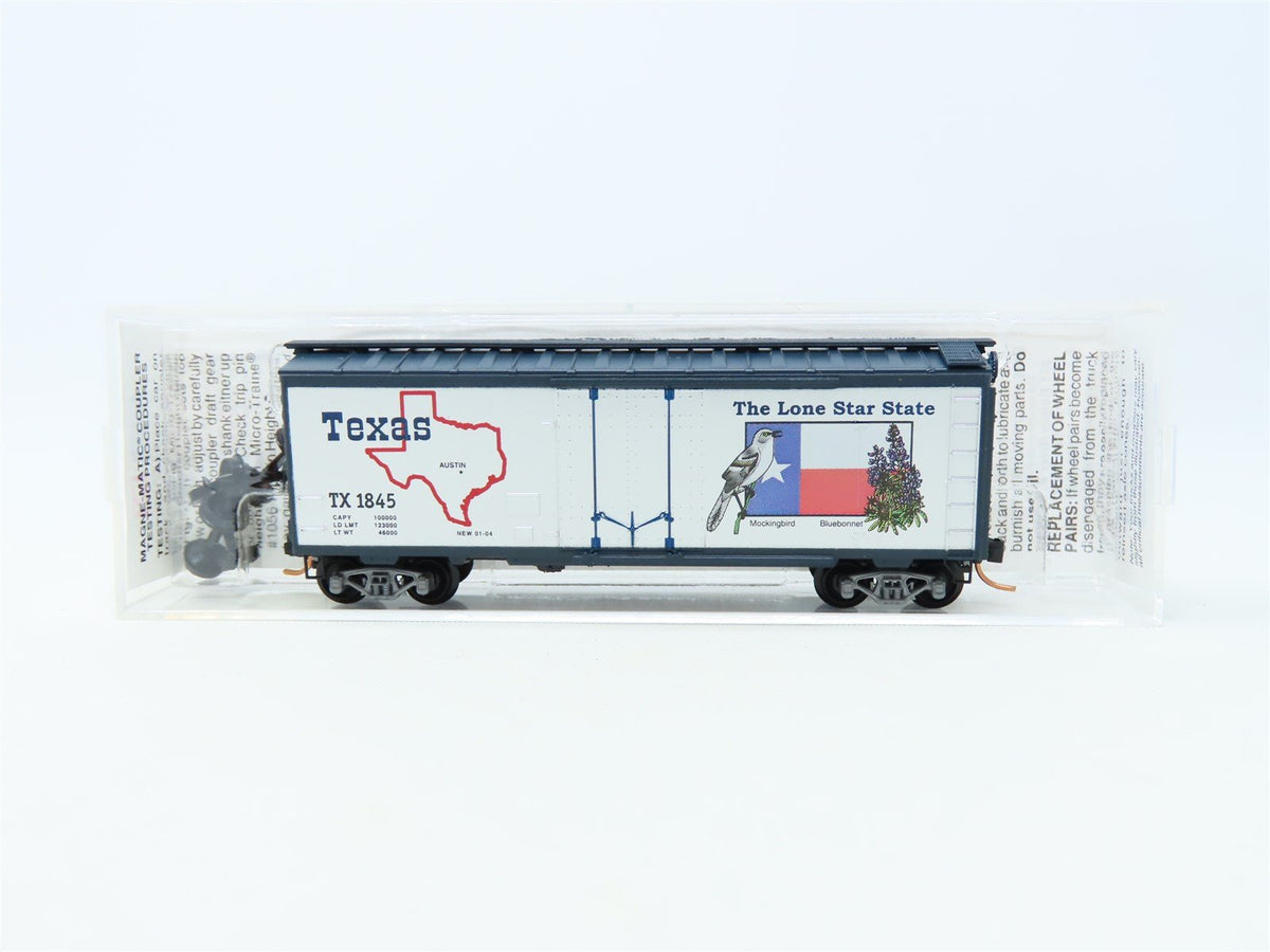 N Scale Micro-Trains MTL 21374 TX Texas State 40&#39; Plug Door Box Car #1845