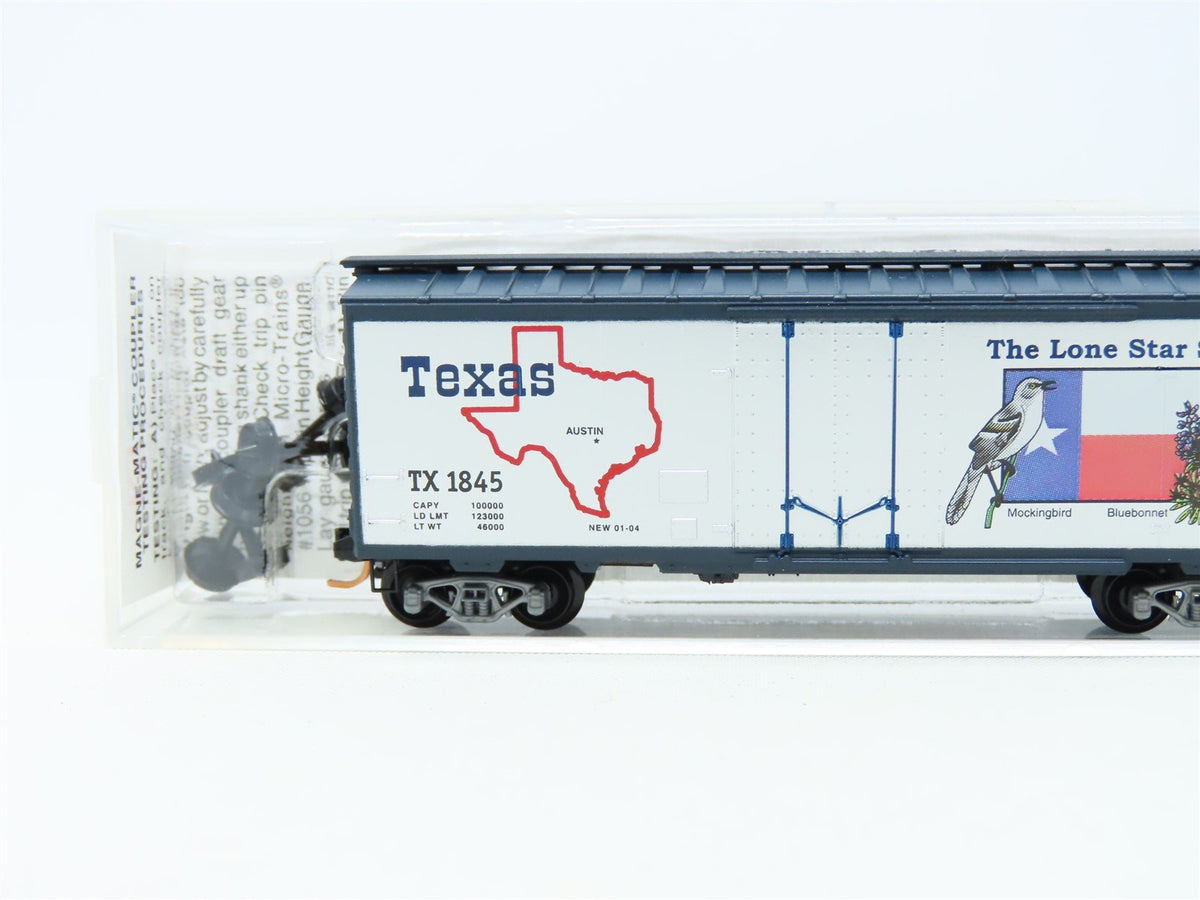 N Scale Micro-Trains MTL 21374 TX Texas State 40&#39; Plug Door Box Car #1845