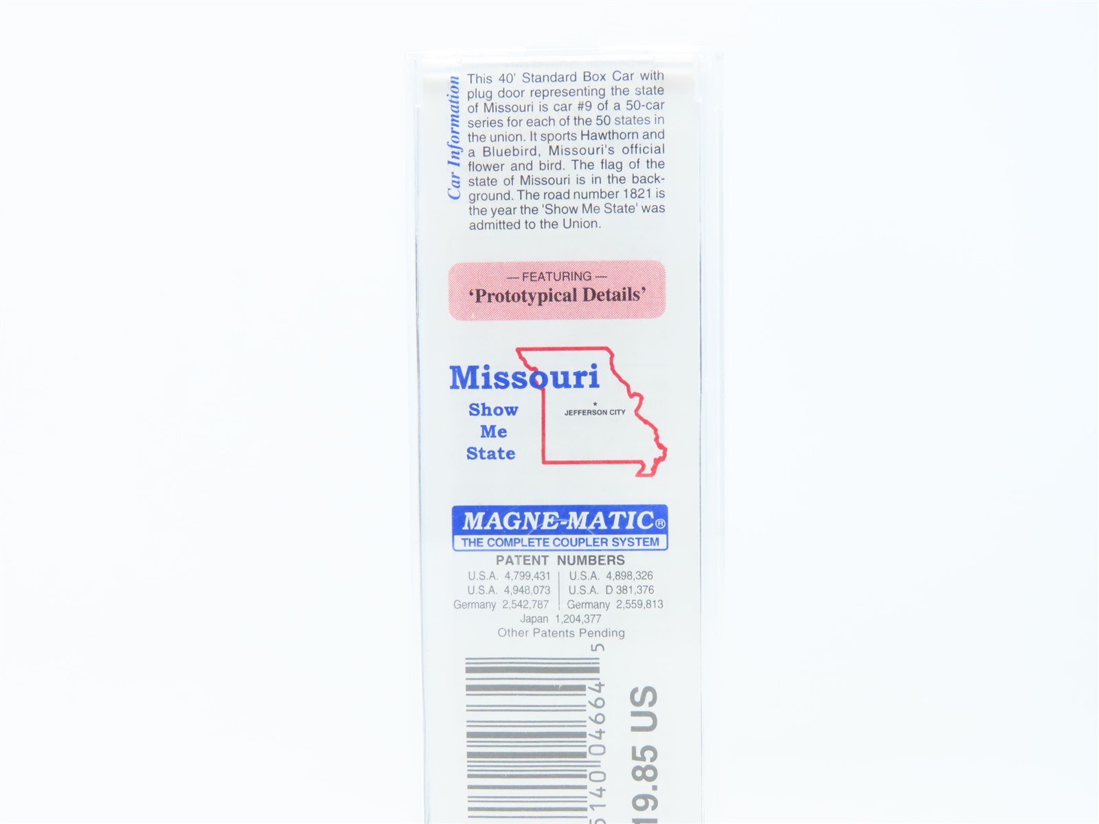 N Scale Micro-Trains MTL 21373 MO Missouri State 40' Plug Door Box Car #1821