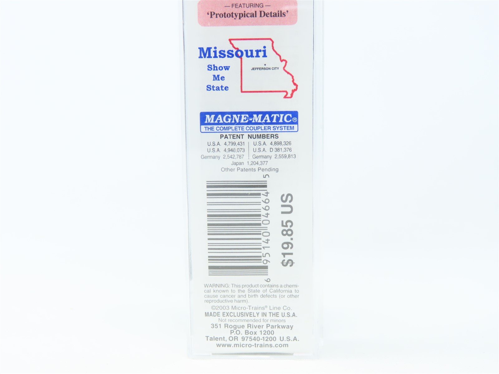 N Scale Micro-Trains MTL 21373 MO Missouri State 40' Plug Door Box Car #1821