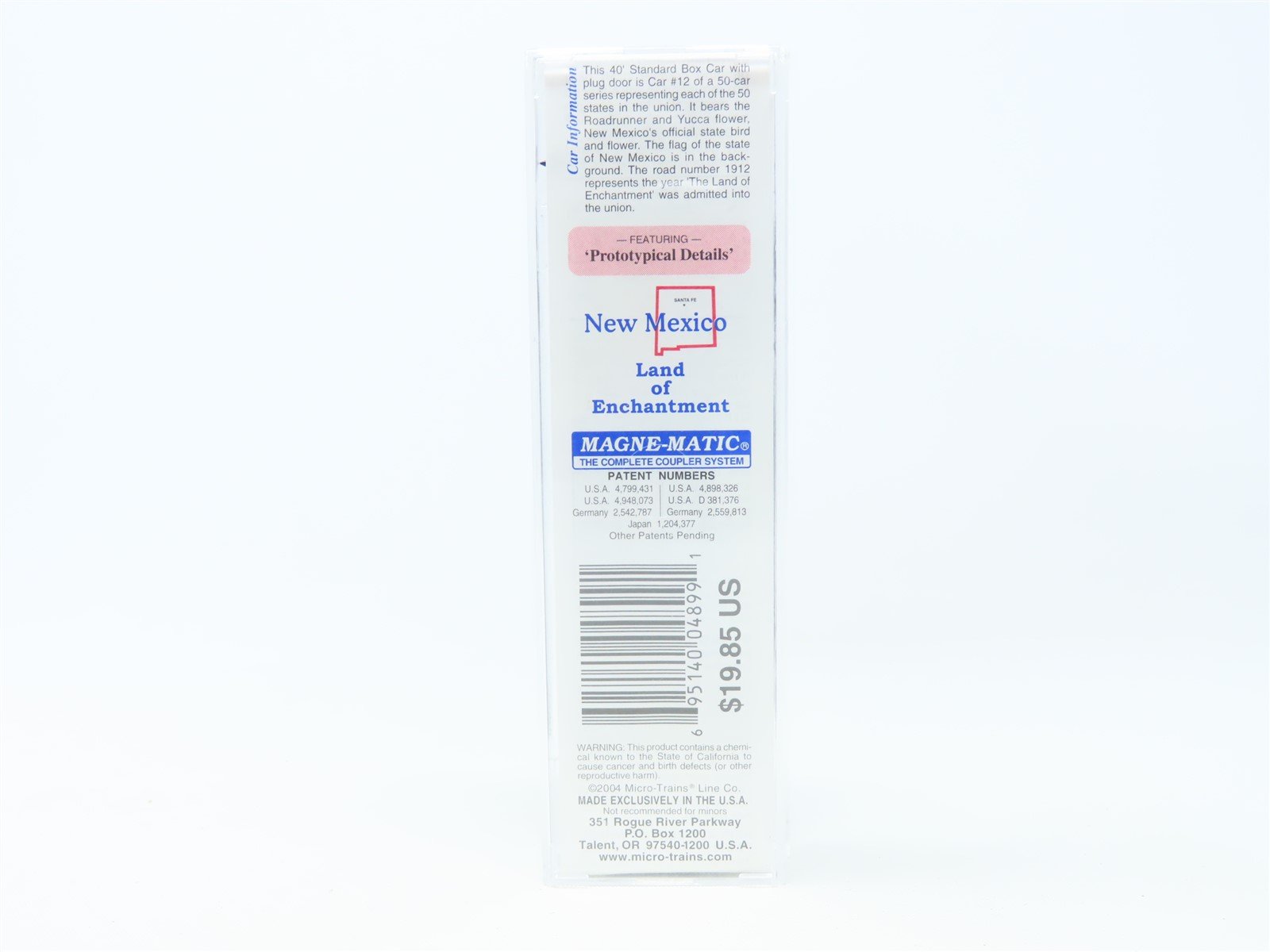 N Scale Micro-Trains MTL 21376 NM New Mexico State 40' Plug Door Box Car #1912