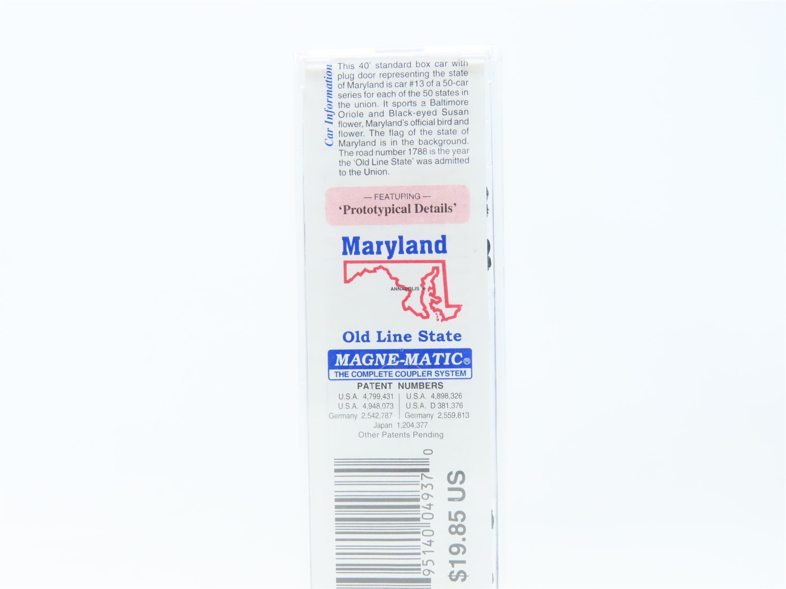 N Scale Micro-Trains MTL 21377 MD Maryland State 40' Plug Door Box Car #1788