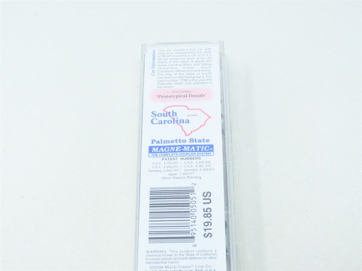N Scale Micro-Trains MTL 21378 SC South Carolina State 40&#39; Box Car #1788 Sealed