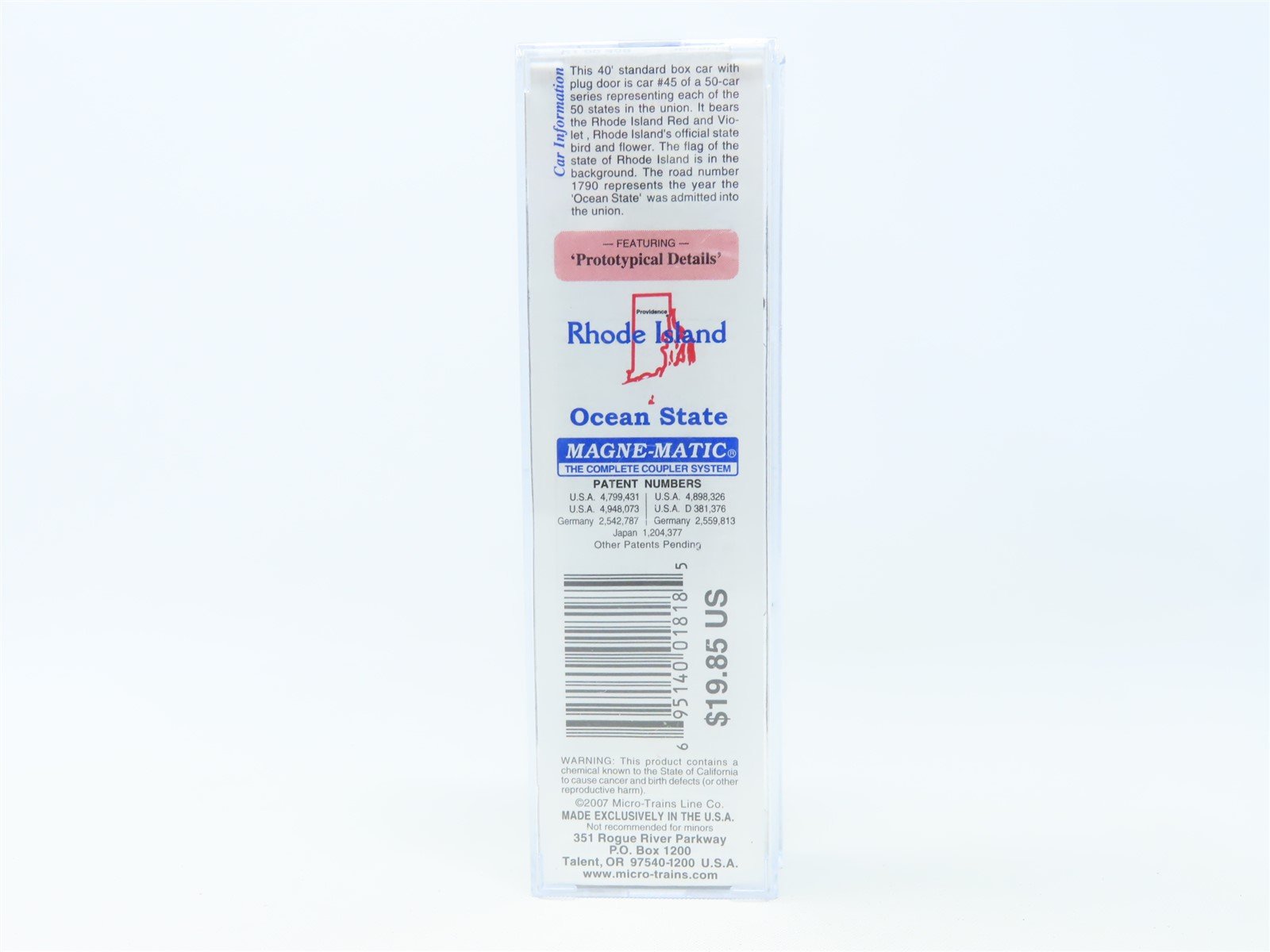 N Scale Micro-Trains MTL 02100409 RI Rhode Island State 40' Box Car #1790