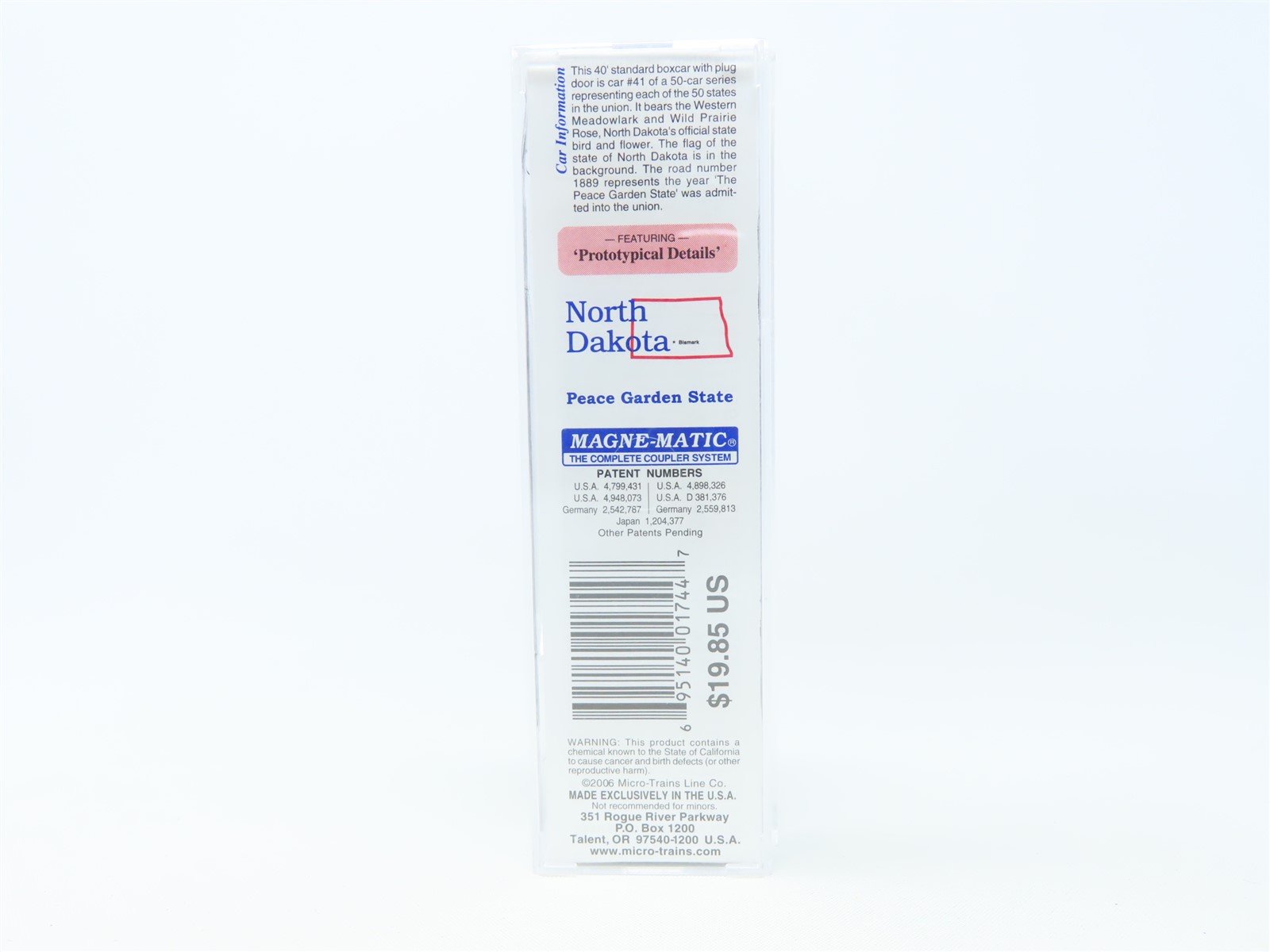 N Scale Micro-Trains MTL 02100405 ND North Dakota State 40' Box Car #1889