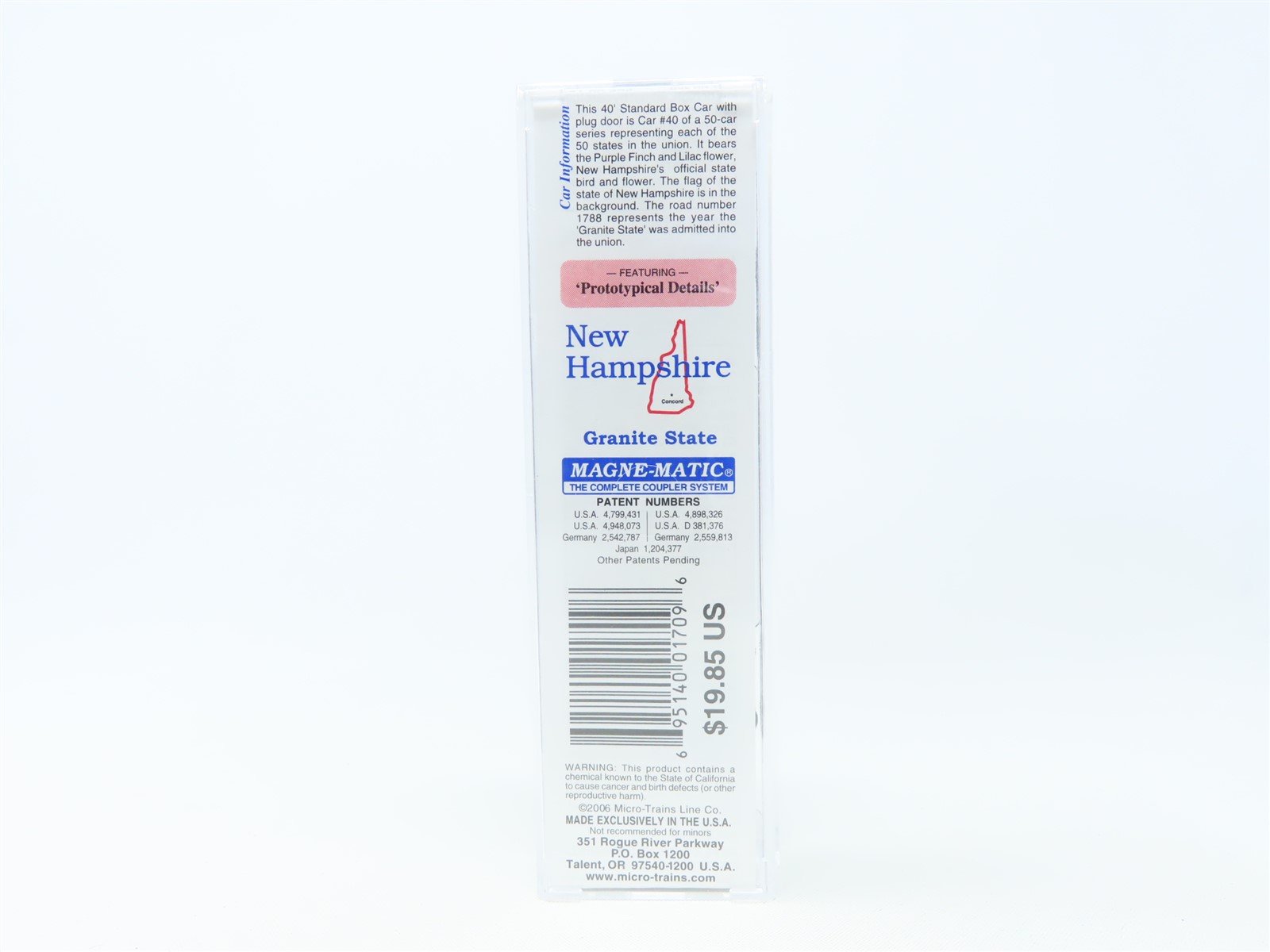 N Scale Micro-Trains MTL 02100404 NH New Hampshire State 40' Box Car #1788