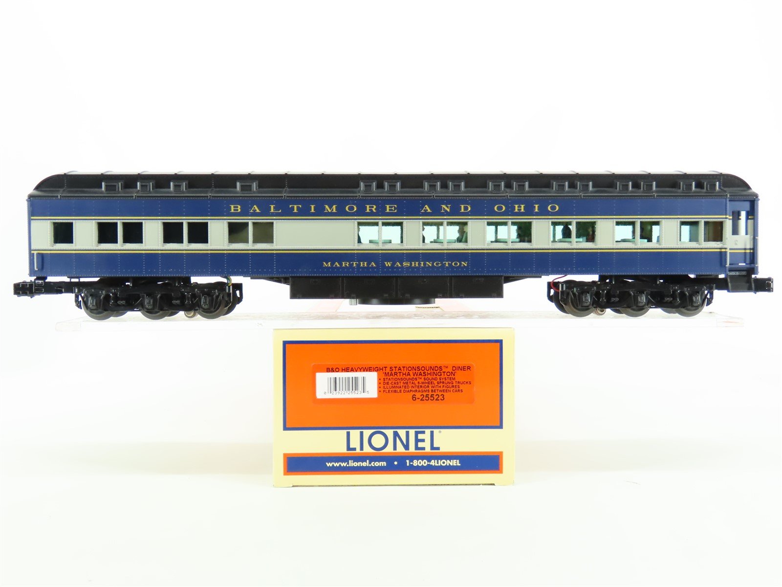 O 3-Rail Lionel 6-25523 B&O Diner Passenger "Martha Washington" w/Station Sounds