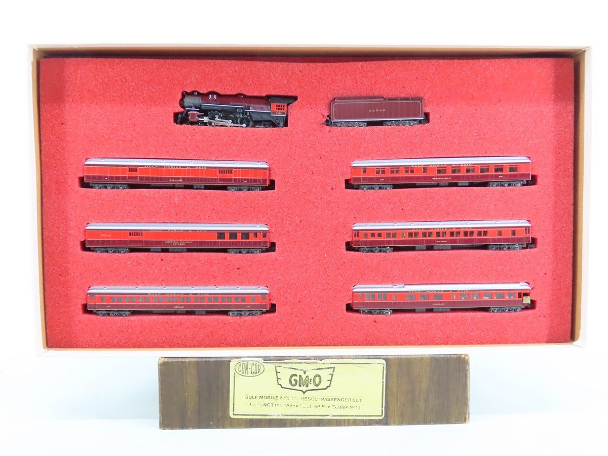 N Scale Con-Cor GM&amp;O Alton Limited REBEL 4-6-2 Steam w/ 6 Passenger Car Set