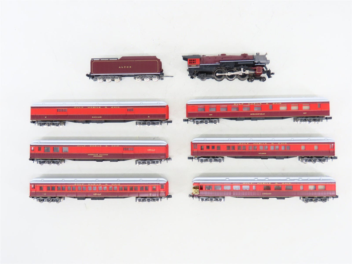 N Scale Con-Cor GM&amp;O Alton Limited REBEL 4-6-2 Steam w/ 6 Passenger Car Set