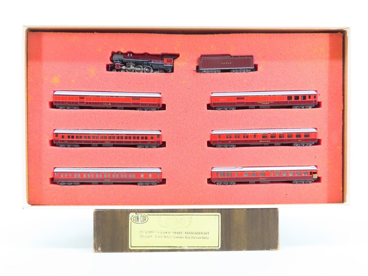 N Scale Con-Cor GM&amp;O Alton Limited REBEL 4-6-2 Steam w/ 6 Passenger Car Set