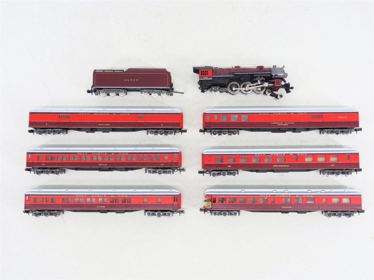 N Scale Con-Cor GM&amp;O Alton Limited REBEL 4-6-2 Steam w/ 6 Passenger Car Set