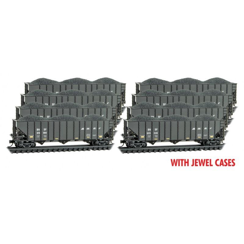 N Micro-Trains MTL 98300826 BNSF Railways 3-Bay Hopper Set 8-Pack w/ Coal Loads