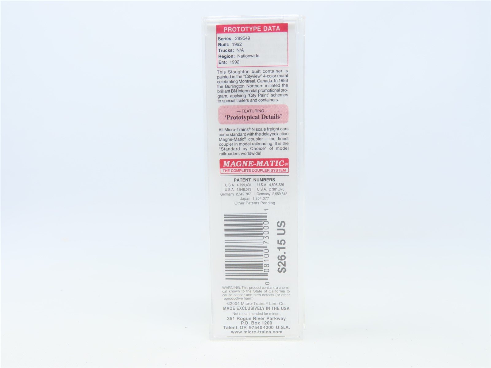 N Scale Micro-Trains MTL 81730 BNAU Burlington Northern 48' Container #289549