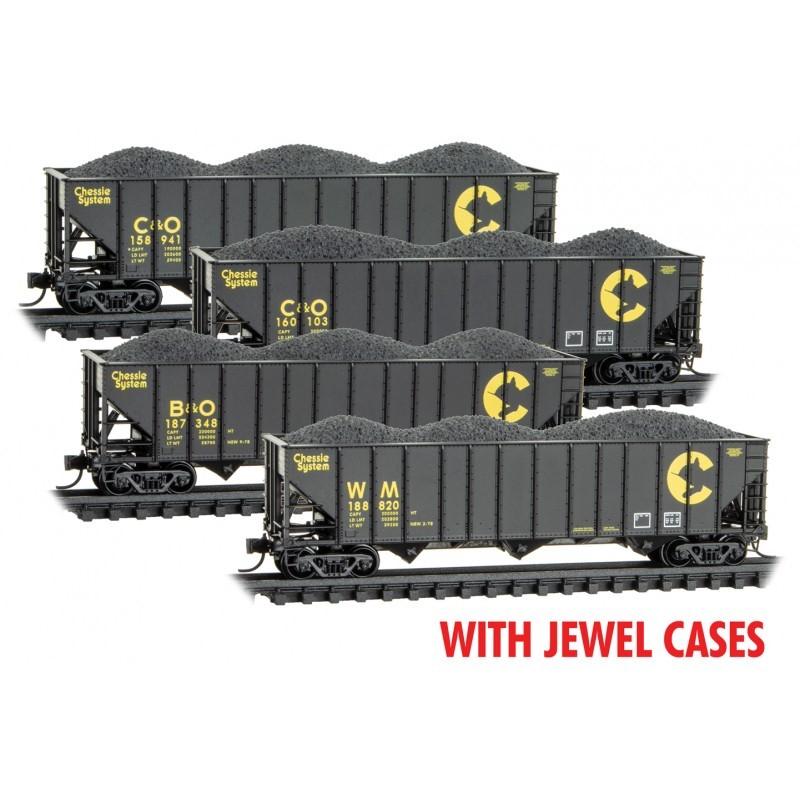 N Micro-Trains MTL 98300217 B&amp;O C&amp;O WM Chessie System 3-Bay Hopper 4-Pack w/Load