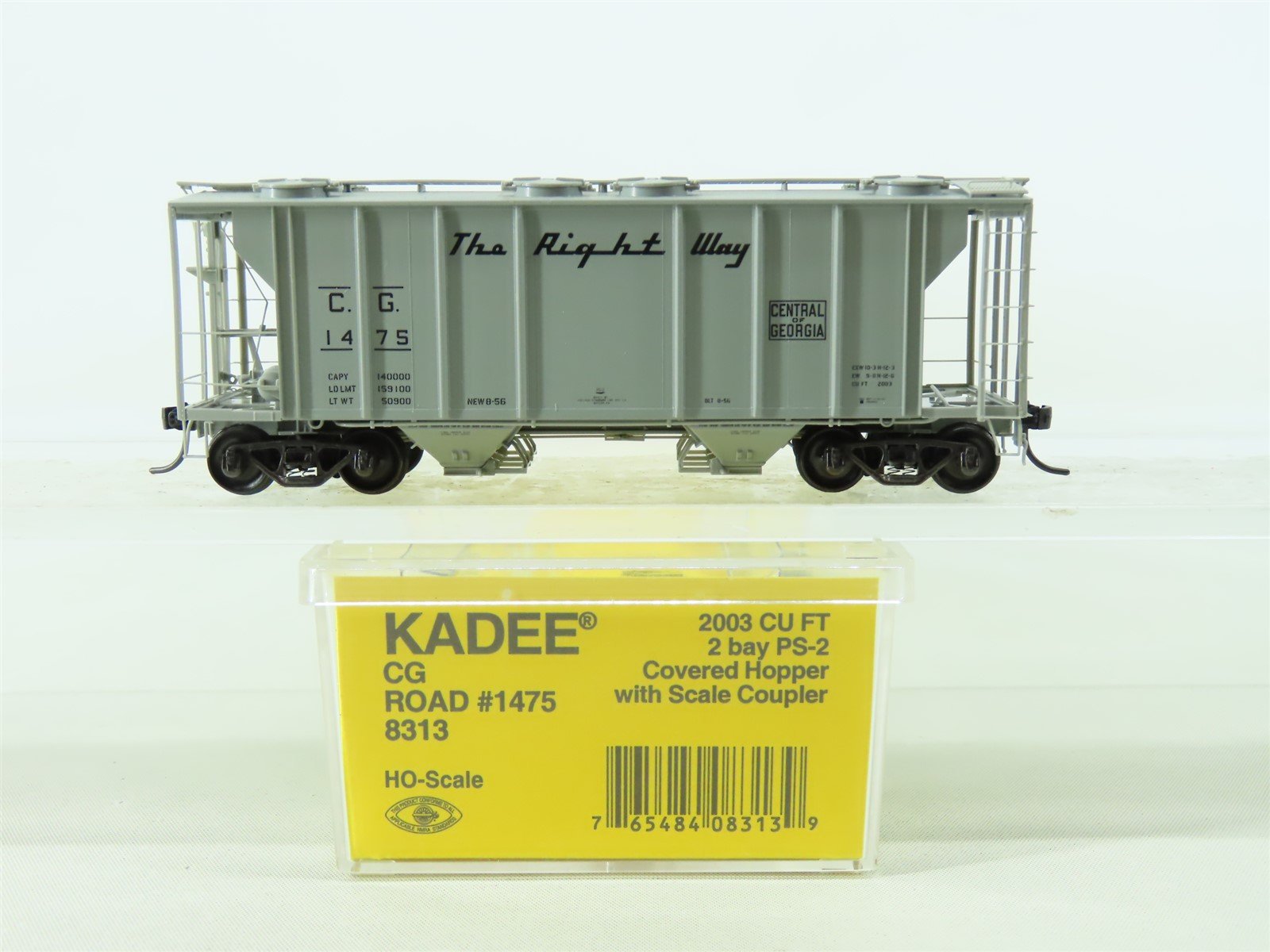 HO Kadee #8313 CG Central of Georgia"The Right Way" 2-Bay Covered Hopper #1475