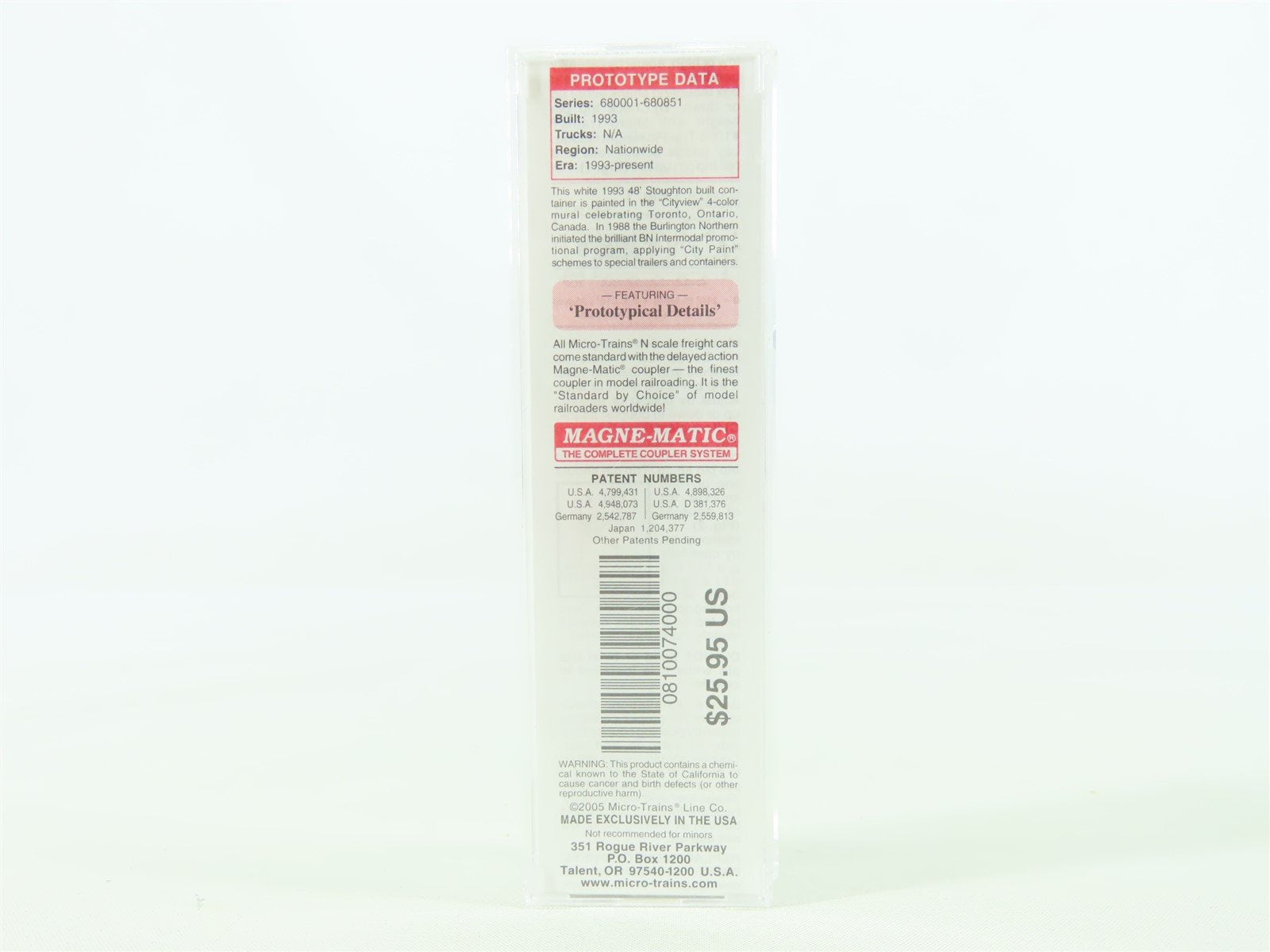 N Scale Micro-Trains MTL 08100740 BNAU Toronto Ontario 48' Container #680402