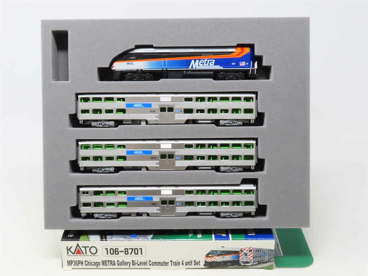 N Scale Kato 106-8701 Chicago METRA Bi-Level Commuter Set w/Loco &amp; 3 Cars