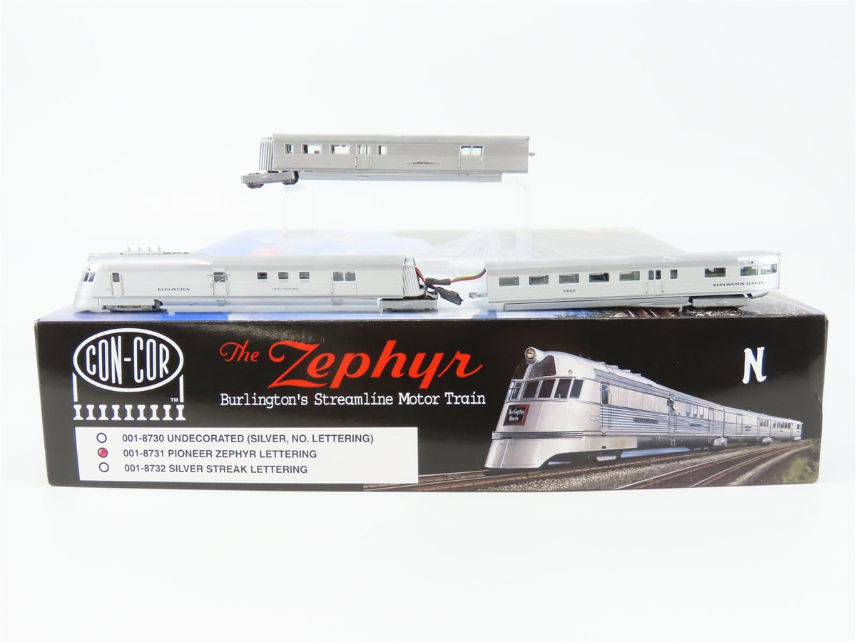 N Scale Con-Cor 001-8731 CB&amp;Q Burlington Pioneer Zephyr 3-Unit Train Set