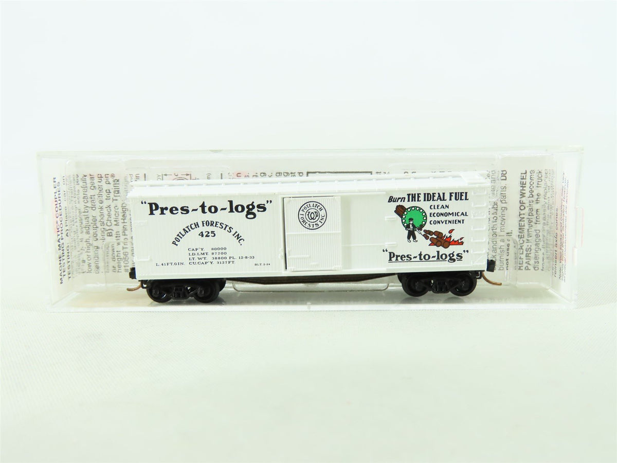 N Scale Micro-Trains MTL 42060 Potlatch Forests &quot;Pres-to-logs&quot; 40&#39; Box Car #425