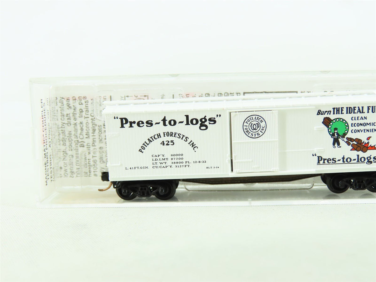 N Scale Micro-Trains MTL 42060 Potlatch Forests &quot;Pres-to-logs&quot; 40&#39; Box Car #425