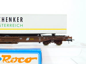 HO Scale Roco 47018 OBB Austrian Well Flat Car #116-0 w/Schenker Trailer