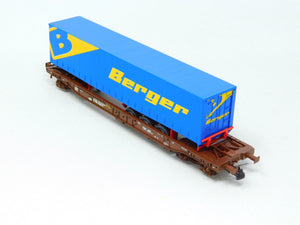 HO Scale Roco 47023 OBB Austrian Well Flat Car #005-9 w/Berger Trailer